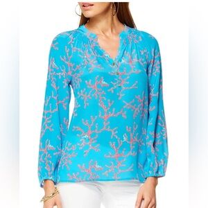 Lilly Pulitzer Women’s Elsa Silk Top, Coral Reef Blue, SZ: S